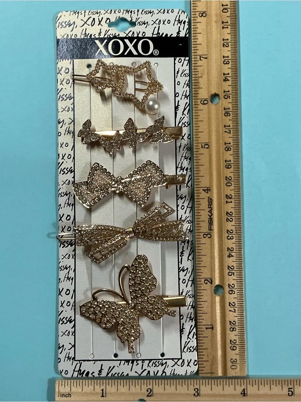 XOXO Gold Rhinestone Butterfly Stars & Bow Hair Clip Set of 5